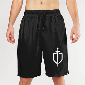 Pantalones Cortos Deportivos Negros de Secado Rápido para Hombre con Logotipo de Espada Blanca en la Parte Delantera, Cintura con Cordón Ajustable, Ropa Casual para Gimnasio - Product Image 1