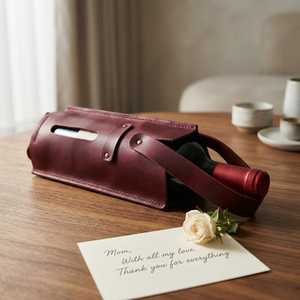 Porte-vin en cuir véritable de luxe, élégant, pour une seule bouteille, sac de transport en cuir premium pour cadeau d'affaires LEB-0067B - Product Image 2