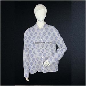 Elegant Hand Block Printed Indian Style Cotton Midi <b>Shirt</b> For Bohemian Style Casual Hand Made Cotton Fabric <b>Shirt</b> For <b>Women</b> - Product Image 2