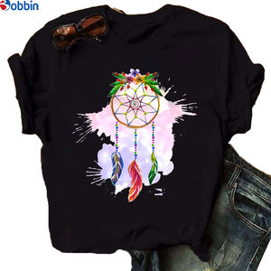 T-shirt unisexe respirant à motifs plumes imprimés, style doux et charmant, grande taille, pas cher, pour femmes - Product Image 6