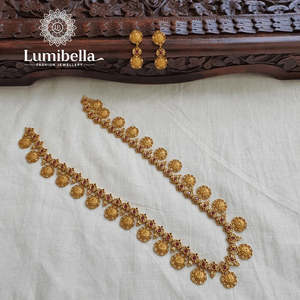 Designer Gold Plated Pearl and Zircon Long Necklace Set for Bridal Wedding Gift - Product Image 1