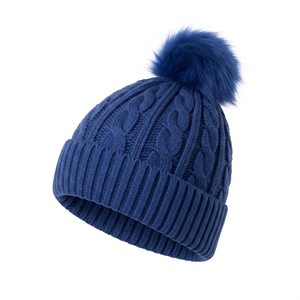 Bonnet en tricot bleu épais unisexe, bonnet en tricot torsadé personnalisé, bonnet d'hiver côtelé doux et chaud avec pompon pour usage quotidien en extérieur - Product Image 4