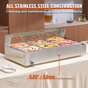 Scaldavivande Elettrico Commerciale a 6 Vasche da 1500W, Bain Marie 6 x 8QT con Coperchio in Vetro, Buffet in Acciaio Inossidabile, Scaldavivande Manuale da Banco - Product Image 5