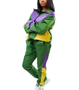 OEM 2026 Venta al por mayor Conjunto deportivo de poliéster con bloques de color para mujer, con sudadera con capucha corta y pantalón jogger - Product Image 6