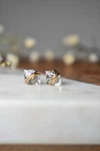 Pendientes de circonita Herkimer envueltos en alambre, cristales crudos de sal y pimienta, plata de ley 925, joyería chapada en oro de 14 quilates - Product Image 4