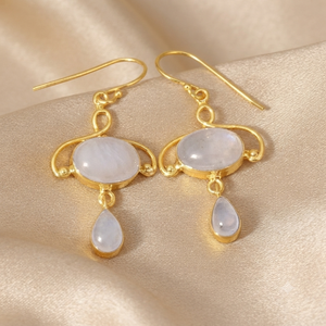 Natural Double Rainbow Moonstone <b>Dangle</b> <b>Earrings</b> Rose Gold Plated Luxury Artisan Boho Gemstone Drop <b>Earrings</b> Pure 925 Sterling - Product Image 3