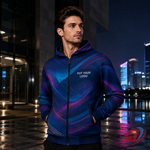Sudadera con Capucha Personalizada por Sublimación, Cian Magenta, Cierre Completo, Impresión Espectral, Marca Privada, Logotipo OEM, Proveedor Mayorista de Artículos Deportivos - Product Image 3