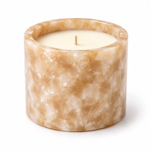 Luxury Honey Amber Mosaic Resin <b>Candle</b> Jar Handmade Premium Decorative Empty <b>Candle</b> Vessel Thick Edge <b>Refillable</b> Container - Product Image 1
