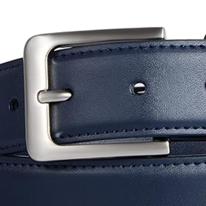 Cinturón Formal de Cuero Genuino Azul Marino, Hebilla Rectangular Plateada, Color Sólido, Duradero, 3.5 cm de Ancho - Product Image 2