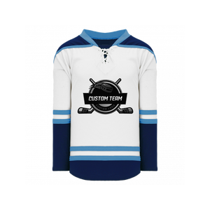 Custom Team Ice Hockey Jersey Men's Full Sleeve White Blue Striped Moisture Wicking Polyester Regular Fit Adult Apparel - Product Image 6