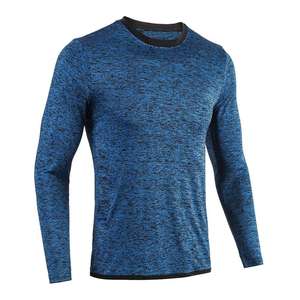 Camiseta de Punto de Manga Larga con Cuello Redondo para Hombre, Color Azul Sólido, Secado Rápido, Corte Ajustado, Estilo Deportivo - Product Image 4
