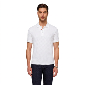 Polo de Manga Corta para Hombre, Azul Claro, con Patrón Geométrico, Transpirable, de Algodón, Estilo Casual Elegante, Corte Regular - Product Image 3