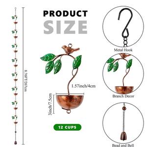 Chaîne de pluie décorative motif feuille et oiseau, idéale pour balcon et terrasse, élément décoratif de circulation d'eau, fabriquée à la main en Inde - Product Image 6
