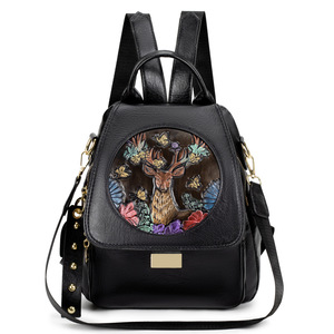 Vintage Deer Floral PU Women <b>Backpack</b> <b>Mini</b> Rucksack Crossbody Shoulder Daypack for Daily Travel - Product Image 2
