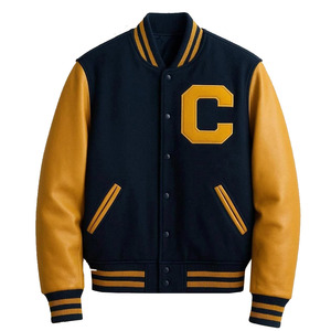 Veste Letterman en laine mélangée style streetwear, manches contrastées, patch brodé, fermeture à boutons-pression, veste d'hiver pour tous les jours - Product Image 1