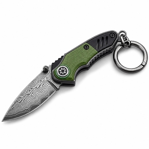 Cuchillo de Damasco Hecho a Mano con Llavero, Cuchillo Plegable Portátil, Cuchillo Utilitario Pequeño con Soporte para Llavero, Diseño Compacto - Product Image 1