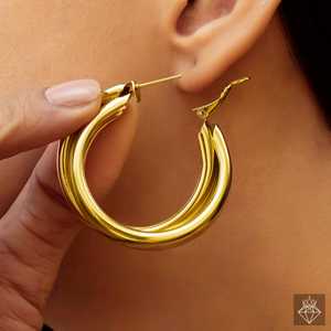 PRAO Dual Layer Golden <b>Hoops</b> Anti-Tarnish <b>Fine</b> <b>Earings</b> - Product Image 2