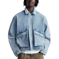 Veste en jean bleu délavé, directement de l'usine, avec un style décontracté pour hommes, idéale pour les détaillants.
