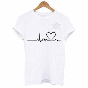 Camiseta Unisex Negra con Estampado de Latido de Corazón, Cuello Redondo, Manga Corta, Algodón Jersey, Corte Regular, Informal, para Toda Temporada - Product Image 2