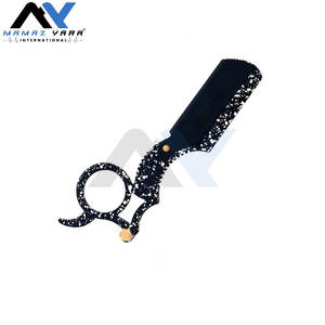 Navaja de afeitar de filo recto para hombre con mango de inserción para el dedo, la mejor para barbería, de grafito negro con revestimiento de papel, para aseo personal - Product Image 6