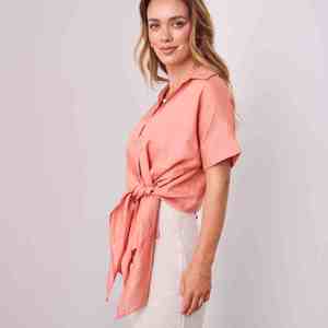 Camisa de Lino 100% para Mujer, Manga Corta, Bordado Sencillo, Estilo Informal, Verano, con Botones, Ecológica, Venta al Por Mayor - Product Image 5