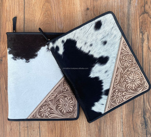New A4 Size Hand Tooled Genuine <b>Leather</b> Certificate Holder Cowhide Multifunctional Portfolio With Zippered Closure & Ring Binder - Product Image 2
