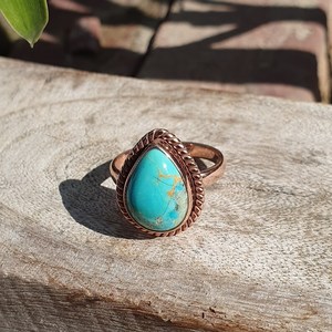 Teardrop <b>Turquoise</b> <b>Ring</b> Rose Gold Finish 925 Sterling Silver Handmade Boho Gemstone Jewelry for Women - Product Image 4