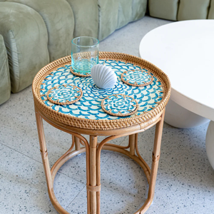 Round Shape Pearl Mosaic Rattan Tea and Coffee <b>Table</b> Inside Outside Furniture Wicker <b>Table</b> Cheap Price - Product Image 1