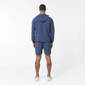 Men's Hooded Sporty Tracksuit <b>Set</b> Solid Blue Quick Dry <b>Knitted</b> Polyester Summer Wear - Product Image 3