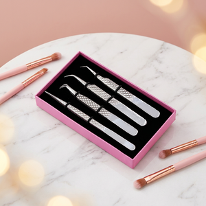 Juego de Pinzas para Extensión de Pestañas de Acero Inoxidable, con Punta Curva de Precisión y Agarre de Diamante, Herramientas Suaves para Volumen, 90 Grados, Personalizadas - Product Image 1