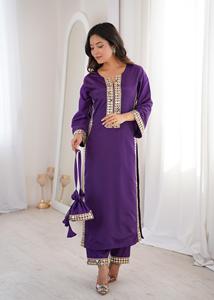 Salwar Kameez de crepé para mujer, de Dhwaja Export, con encaje de espejo real, estilo moderno, de secado rápido, para bodas y ocasiones especiales. - Product Image 2