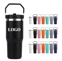 Gobelet isotherme en acier inoxydable de 30 oz avec logo personnalisé, poignée et paille rabattable, isolation thermique de 6 à 12 heures, style américain