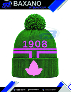 Alpha |   Kapa |   Bonnet d'hiver tricoté Alpha Sorority rose et vert avec pompon brodé 3D 1908 - Product Image 4