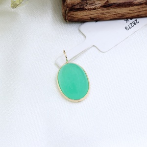 Nouveau naturel ovale Cabochon coupe chrysophrase pierre précieuse pendentif 18k or jaune fait à la main femmes pendentif bijoux pour la vente en gros - Product Image 1