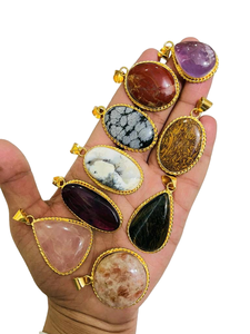 Wholesale Natural Gemstone Pendants Gold Plated Bezel Setting Crystal Charm Premium Quality Women's Trendy Jewelry Making Gift - Product Image 6