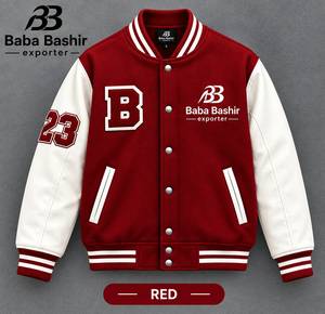 Veste universitaire rouge pour homme, manches blanches, impression réfléchissante, lettre B brodée, numéro 23, vêtements d'hiver décontractés imperméables - Product Image 1