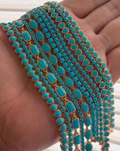 Turquoise Multi Layer Beaded <b>Bracelet</b> Set Gold Plated Stretch Bangles Unisex <b>Boho</b> Jewelry for Wedding Party Gift - Product Image 3