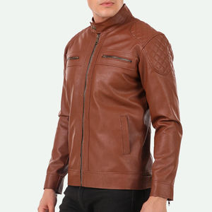 Nouvelle veste en cuir pour homme, coupe ajustée, personnalisable, style urbain, respirante, col montant, logo frontal, mode motard - Product Image 4
