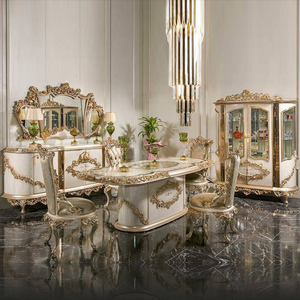 Juego de Comedor Europeo de Alta Gama, Hecho a Mano con Madera de Caoba Sólida, 6 Sillas, Ecológico, Cómodo, Estilo Antiguo Dorado para Apartamento - Product Image 5