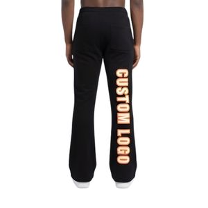 Custom Skeleton Graphic Flare Sweatpants Streetwear Flame Print Stacked Joggers Men Women Fleece Bell Bottom Trousers - Product Image 5