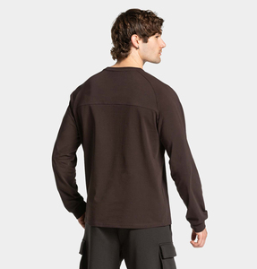 Camiseta Deportiva de Manga Larga para Hombre, Color Sólido, Corte Holgado, Marrón Oscuro, Elástica, Transpirable, para Entrenamiento - Product Image 2