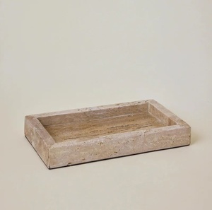 Hot selling travertine marble designer <b>edge</b> tray decorative serving tray multipurpose organizer tray modern home decor premium - Product Image 3