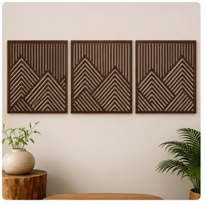 Geometric Wooden <b>Wall</b> Art Rectangle Dark Brown Modern Minimalist Handmade Bamboo Wood Frame <b>Large</b> Home <b>Decoration</b> - Product Image 6