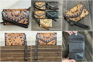 Latest Western Genuine Cow Leather Tooled Floral <b>Wristlet</b> Wallet Cowgirl Luxury Clutch Card & Cash Holder Perfect for Travel - Product Image 3