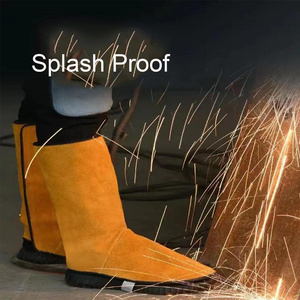 Couvre-chaussures de soudeur en cuir de vachette pleine fleur haute performance, résistant à l'abrasion, pour travaux lourds, vêtements de travail pour soudeurs - Product Image 5