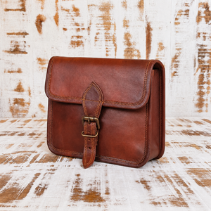 Vintage Brown Leather Fashion Satchel Bag Handmade Crossbody Shoulder <b>Purse</b> Buckle Flap Rustic Classic Design Polyester Lining - Product Image 1