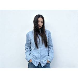 Women's Casual <b>Gingham</b> Shirt Light <b>Blue</b> Checkered Long Sleeve Button Down Blouse for Streetwear - Product Image 1
