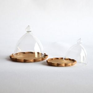 Présentoir à dessert et fromages en verre de qualité supérieure, présentoir à double niveau avec dôme en verre et étagères en bois, présentoir à gâteaux et pâtisseries - Product Image 6