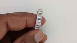 Anillo de boda de eternidad completa con diamante cultivado en laboratorio de corte esmeralda de 6.40 quilates para mujer, joyería hecha a mano, banda a juego de oro blanco de 10K/14K - Product Image 3