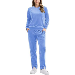 Conjunto Deportivo de Terciopelo Rosa para Mujer, Manga Larga, Cuello Redondo, Color Sólido, Pantalones Casuales con Bolsillos Laterales, Cintura Elástica, Ropa de Otoño - Product Image 6